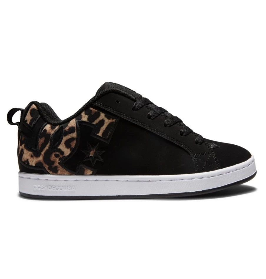 DC Shoes Women's Graffik Court Sneakers in Black/White/Black Print - Stylish Skate Shoes for Women