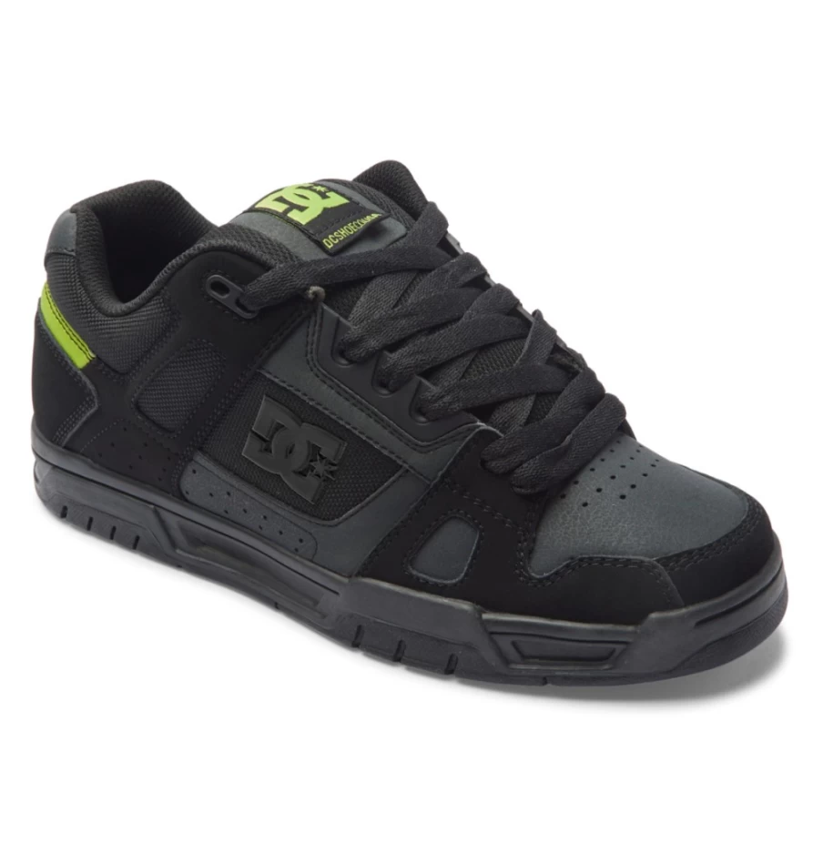 DC Shoes Men's Stag Sneakers in Black & Lime Green - Casual Skate Shoes