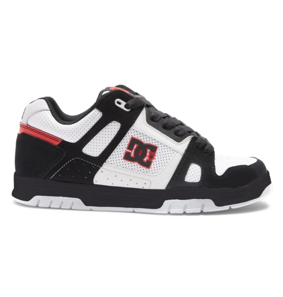 DC Shoes Men's Stag Sneakers - White/Black/Red Casual Skate Shoes for Men