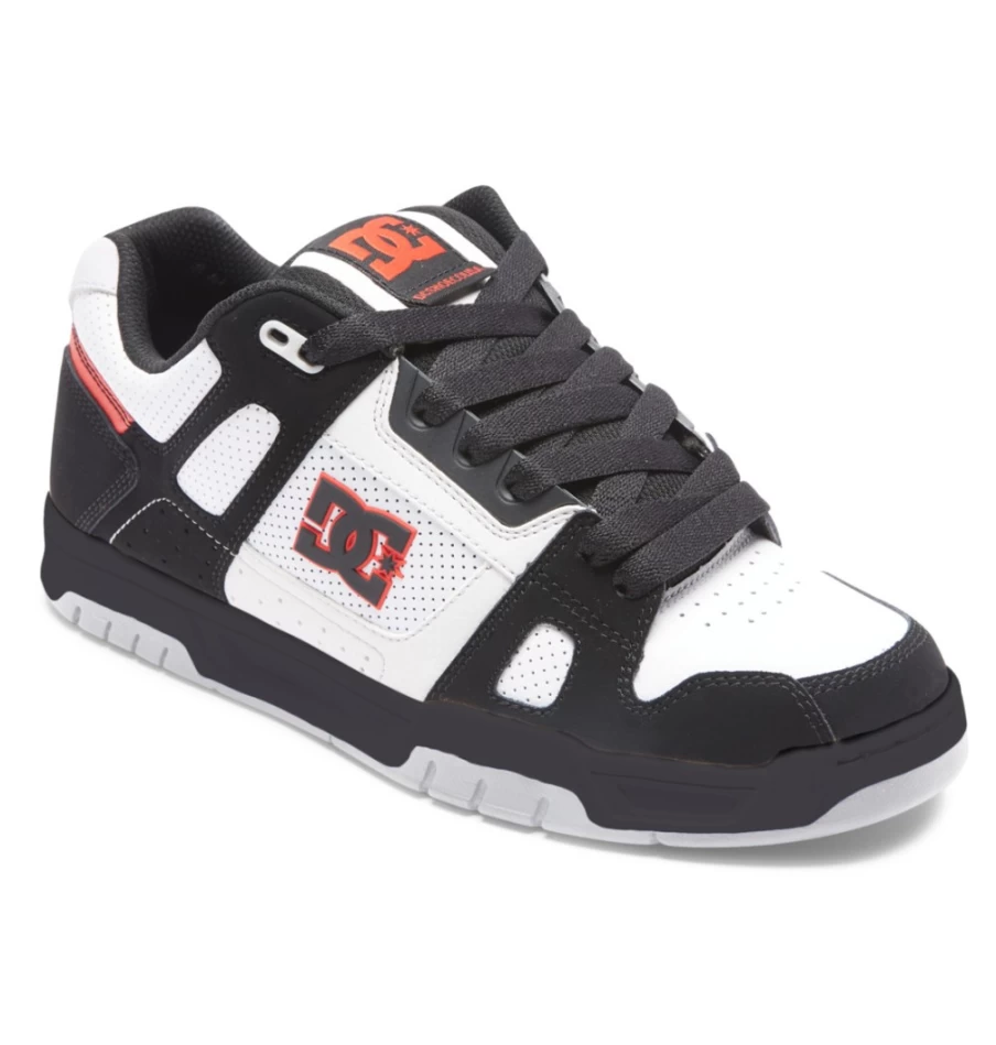 DC Shoes Men's Stag Sneakers - White/Black/Red Casual Skate Shoes for Men